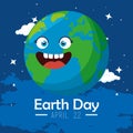 planet with eyes and teeth to earth day Royalty Free Stock Photo