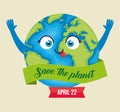 planet with eyes and tongue to earth day Royalty Free Stock Photo