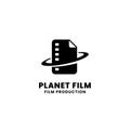 Planet film document logo design. Document film strip with saturn ring vector illustration for creative cinema movie studio