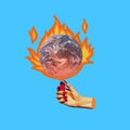 Contemporary art collage. The planet is on fire. Idea, inspiration, saving environment, ecology, eco, warming of the