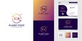 Planet food logo and business card design for restaurant. planet, food, card, eat, hungry, icon Premium Vector