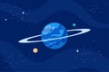 Planet globe with ring in outer space. Alien world with cosmic sphere and stars in cosmos. Astronomical celestial object in black Royalty Free Stock Photo