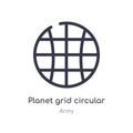 planet grid circular outline icon. isolated line vector illustration from army collection. editable thin stroke planet grid