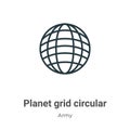 Planet grid circular symbol outline vector icon. Thin line black planet grid circular symbol icon, flat vector simple element