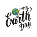 Planet. Happy Earth Day lettering. Vector color vintage engraving illustration Royalty Free Stock Photo