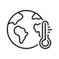 Planet Heat Temperature Ecological Danger Line Icon. Earth and Thermometer Global Climate Change Problem Pictogram