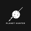 PLANET HUNTER LOGO TEMPLATE WITH A PLANET AND STUCK ILLUSTRATION Royalty Free Stock Photo