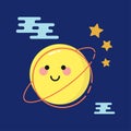 Planet icon, cartoon planet and stars in space, vector, illustration