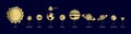 Planet icons. Solar system logo. Venus and Mercury in universe. Earth with Moon. Jupiter and Mars. Galaxy collection