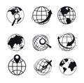 Planet isolated icons, search or geolocation, Internet browser symbol