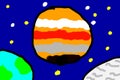 The planet Jupiter against the background of the starry sky and other planets. Children's drawing Royalty Free Stock Photo