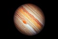 Planet Jupiter, with a big spot. On a black background. Elements of this image furnished by NASA Royalty Free Stock Photo