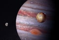 Planet Jupiter with Io and Ganymede satellites