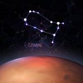 Planet with a kind of constellation of the sign of the zodiac Gemini. Polygons vector illustration design, background