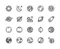 Planet line icons. Solar system cosmos planets with Earth Moon Jupiter Uranus and other. Vector astronomy infographic