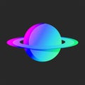 Planet logo vibrant gradient futuristic space illustration, bright fantasy cosmos planet with rings system on black background Royalty Free Stock Photo