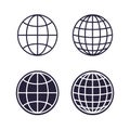 Planet map globe linear icons. Vector earth symbols globe, world globus pictograms, navigation traveler wide geography