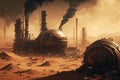 Planet mars is covered in dirty black factories , concept of Industrial pollution, created with Generative AI technology