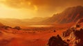 Planet mars illustration, orange red eroded mars surface, science fiction background