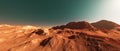 Planet mars illustration, orange red eroded mars surface, science fiction 3D illustration background