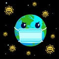 Planet in mask on black background Royalty Free Stock Photo