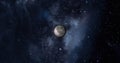 Planet moon with colorful galaxy . 3d Moon planet on space with colorful starry night. front view of the moon from space. view ear Royalty Free Stock Photo