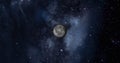 Planet moon with colorful galaxy . 3d Moon planet on space with colorful starry night. front view of the moon from space. view ear Royalty Free Stock Photo