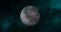 Planet moon with colorful galaxy . 3d Moon planet on space with colorful starry night. front view of the moon from space. view ear Royalty Free Stock Photo