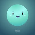 Planet Neptune in the background of space. Cute funny character
