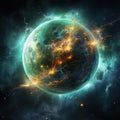 Planet in outer space, surround bright and shiny nebula galaxy. Outer space. Illustration generative ai. Concept of science, Royalty Free Stock Photo
