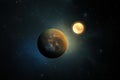 Planet outside our solar system. Exoplanet and exoplanetary system, space background Royalty Free Stock Photo