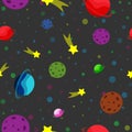 Planet pattern with constellations and stars in flat cartoon style Royalty Free Stock Photo