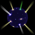Planet with rays from foci. Glow from within. Natural phenomenon in space Royalty Free Stock Photo