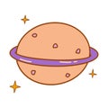 Planet with ring and stars. Saturn or Jupiter. Doodle vector