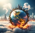 Planet\'s Plight: 3D Render of a World Surrounded by Pollution, Illustrating Environmental Concerns