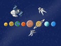 Planet satelite and astronout illustrations Royalty Free Stock Photo