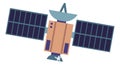 Planet satellite icon with solar batteries and antenna. Cartoon spacecraft