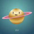 Planet Saturn in the background of space. Cute funny character Royalty Free Stock Photo