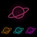 planet Saturn color neon set. Simple thin line, outline vector of web icons for ui and ux, website or mobile application Royalty Free Stock Photo