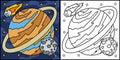 Planet Saturn Coloring Page Colored Illustration