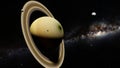 The planet Saturn with moons including Enceladus and the Milky Way Royalty Free Stock Photo