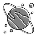 Planet saturn with ring icon. Exploring space and solar system at school. Simple linear black and white vector