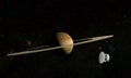 Planet Saturn, rings and other moons. Satellite explore to the planet. 3d illustration Royalty Free Stock Photo