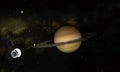 Planet Saturn, rings and other moons. Satellite explore to the planet. 3d illustration Royalty Free Stock Photo