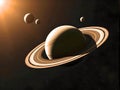 The Planet Saturn in Space along with its Beautiful Rings and Moons including Titan, Sunlit, AI Generated Royalty Free Stock Photo