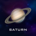Planet Saturn. Vector 3d Realistic Space Planet in Space Starry Sky. Galaxy, Astronomy, Space Exploration Concept