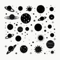 Celestialpunk: Black And White Planets And Stars Collection Royalty Free Stock Photo