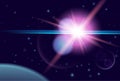 Planet and shine star in dark space. Vector cosmos background Royalty Free Stock Photo