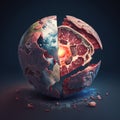 Planet sliced up with raw meat inside Generative AI