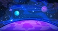 Planet space background. Sky galaxy universe flat abstract night landscape science modern poster. Cosmos banner